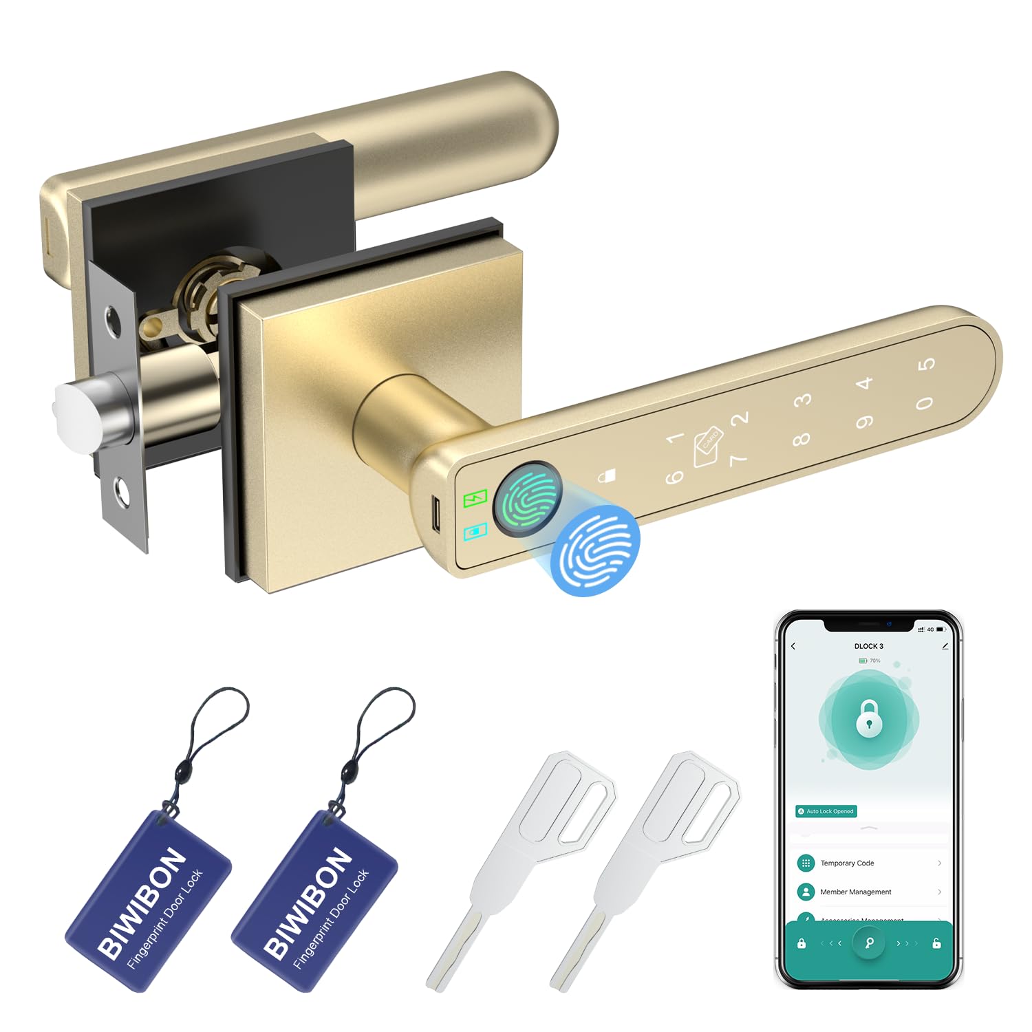 Fingerprint Door Lock 5 in 1 Finger Print Door Knob with Smart APP Fingerprint IC Cards Password Backup