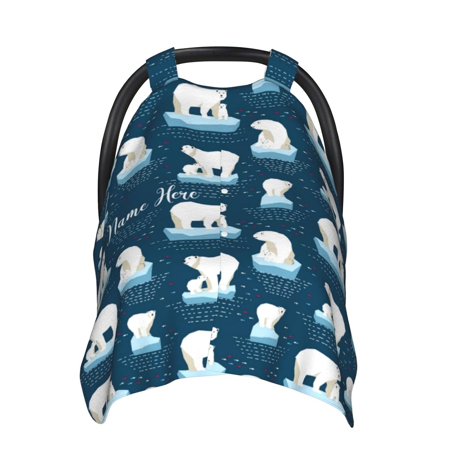 Personalized Polar Bear Baby Car Seat Canopy for Babies with Name, Customized Stroller Car Seat Covers for Boys Girls, Minky Nursing Carseat Cover for Breastfeeding, Car Seat Canopies for Newborn
