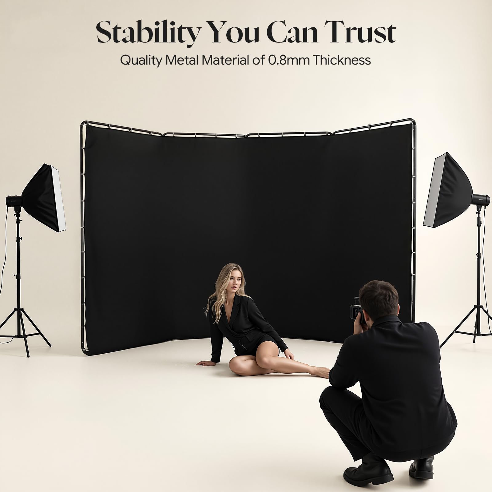 Kit de support de fond 3,88 x 2,3 m avec chiffon vert ou noir, système de fond réglable pour studio photo, enregistrement vidéo, streaming en direct et Chroma Key (tissu noir)