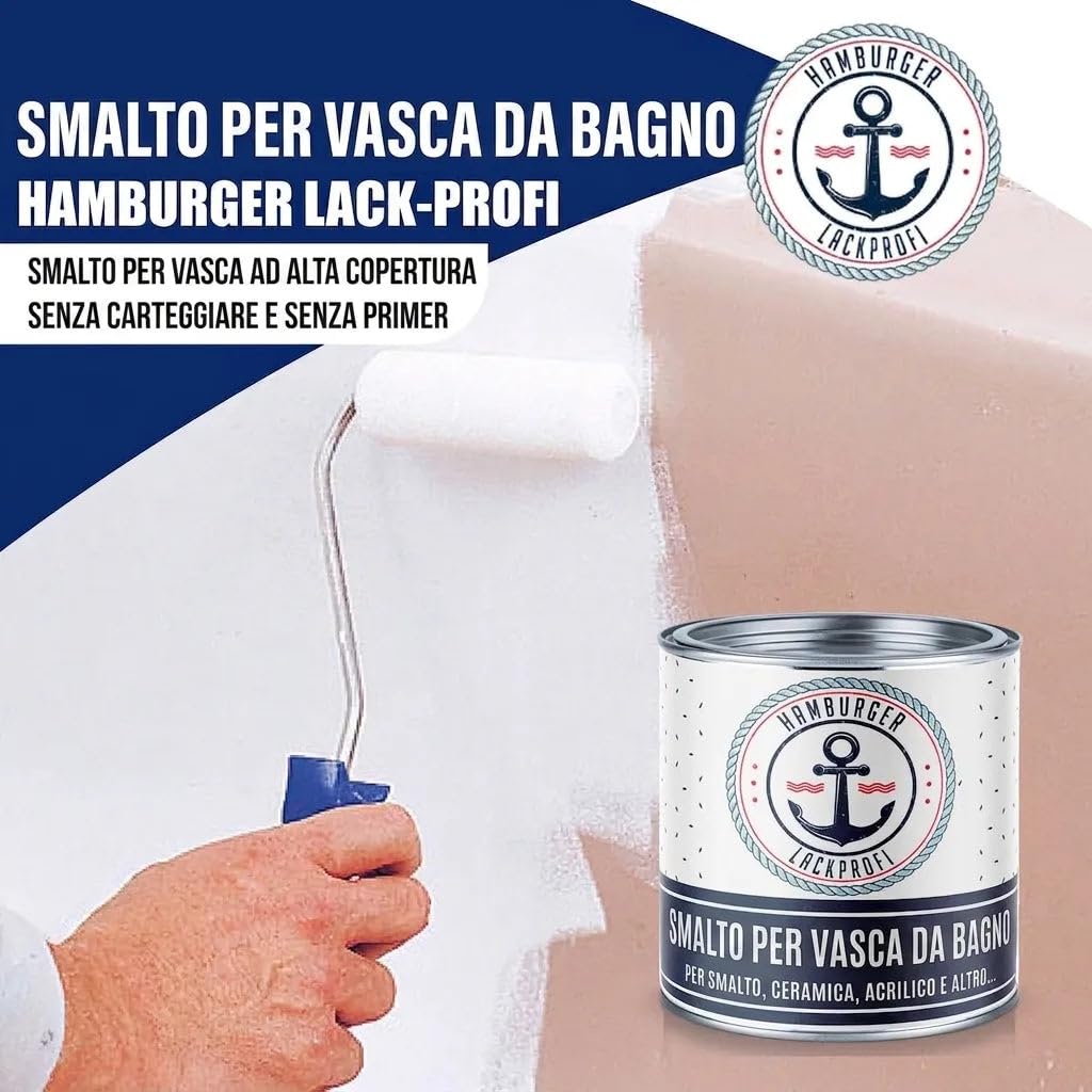 Hamburger Lack-Profi smalto per vasca da bagno lucido bianco RAL 9010 – Rivestimento per vasca da bagno – Smalto colorato (1 L)