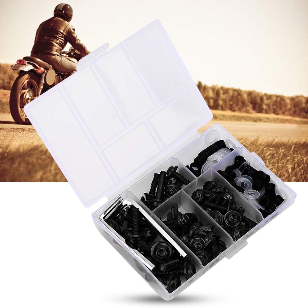 158Pcs Bulloni Per Carenatura Moto, Viti Per Parabrezza Moto di Fissaggio Clip di Fissaggio in Alluminio Kit Chiavi Per Guarnizioni Dadi Per Riparazione Moto(Nero)