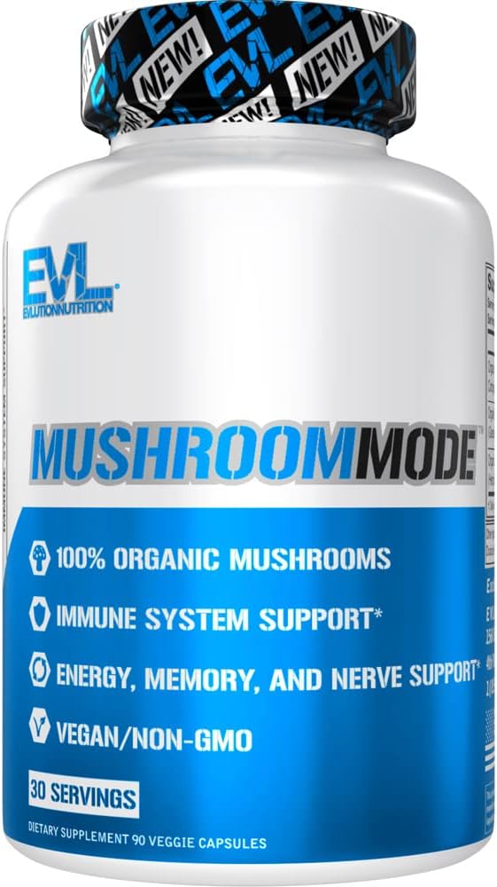 EVL Organic Lions Mane Mushroom Supplement Capsules - Vegan - 30 Servings