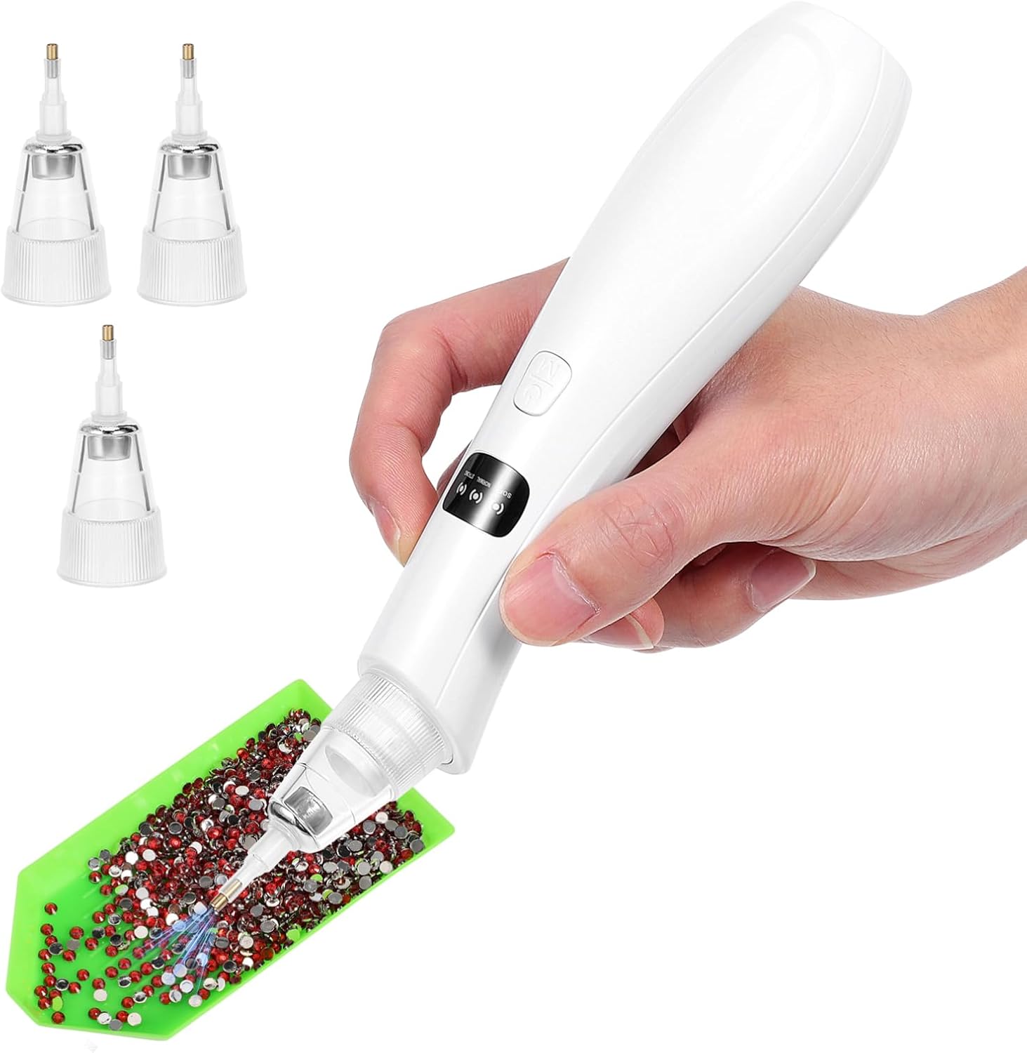 Operitacx Electric Pen 7.08 Inch with Adjustable Suction and 4 Replacement Tips for Rhinestone Dotting Tools and Diamond Art Accessories Kit for Creative DIY and Family Crafting