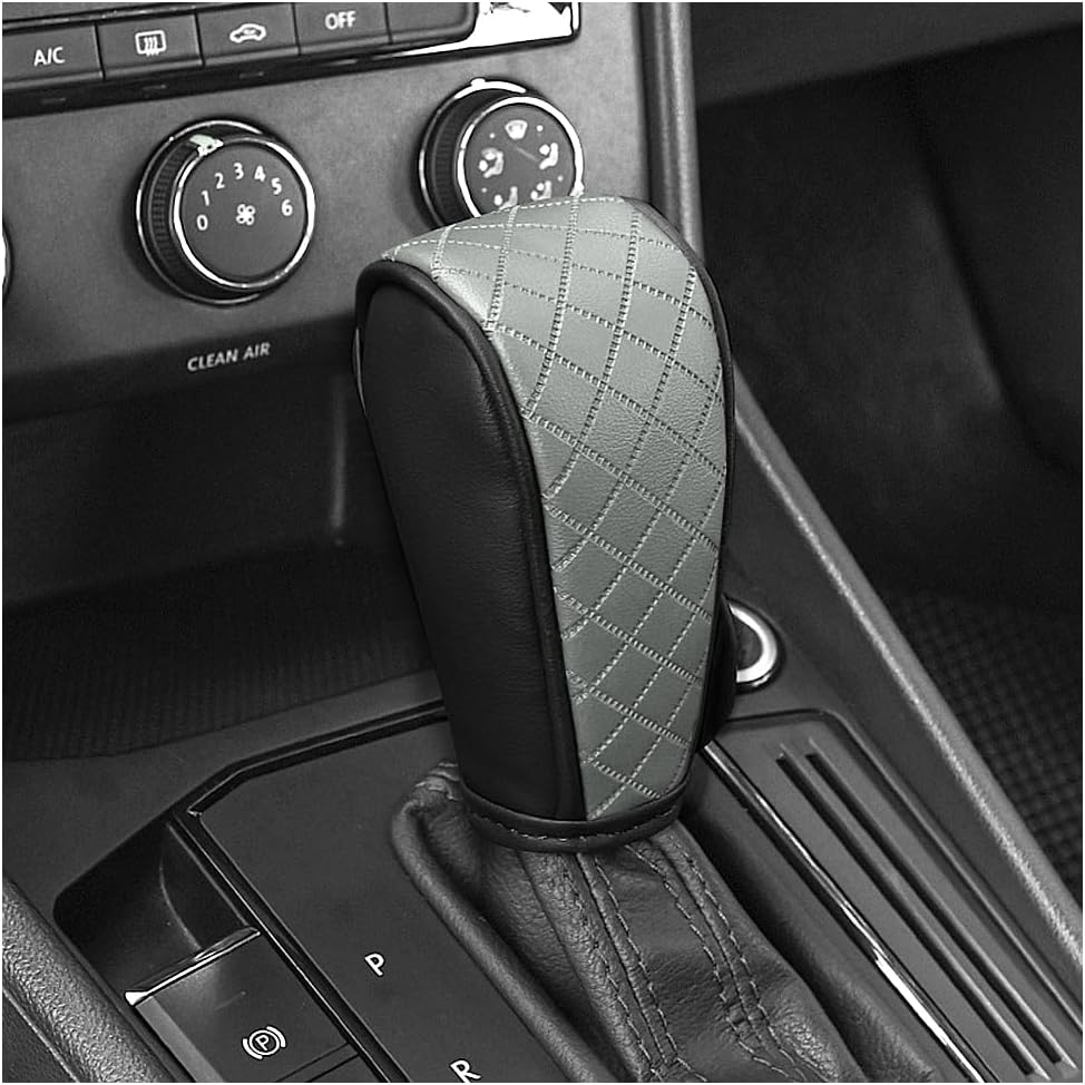 Stacool Leather Gear Shift Cover Diamond Embroidery Design,Durable Shift Knob Cover for Shift Lever Protection,Universal Car Gear Shift Cover Car Accessory Suitable for Cars,Trucks,SUVs (Dark Gray)