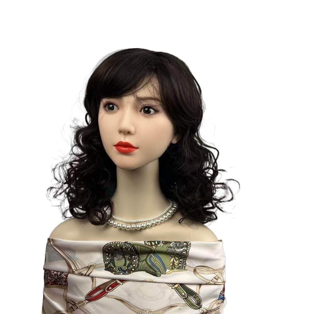 xiuling4568 Long Wavy Wig with Bangs for Women,Natural Curly Synthetic Hair Heat Resistant Wigs for Daily Wear Hairs Extensions(Natural Black)