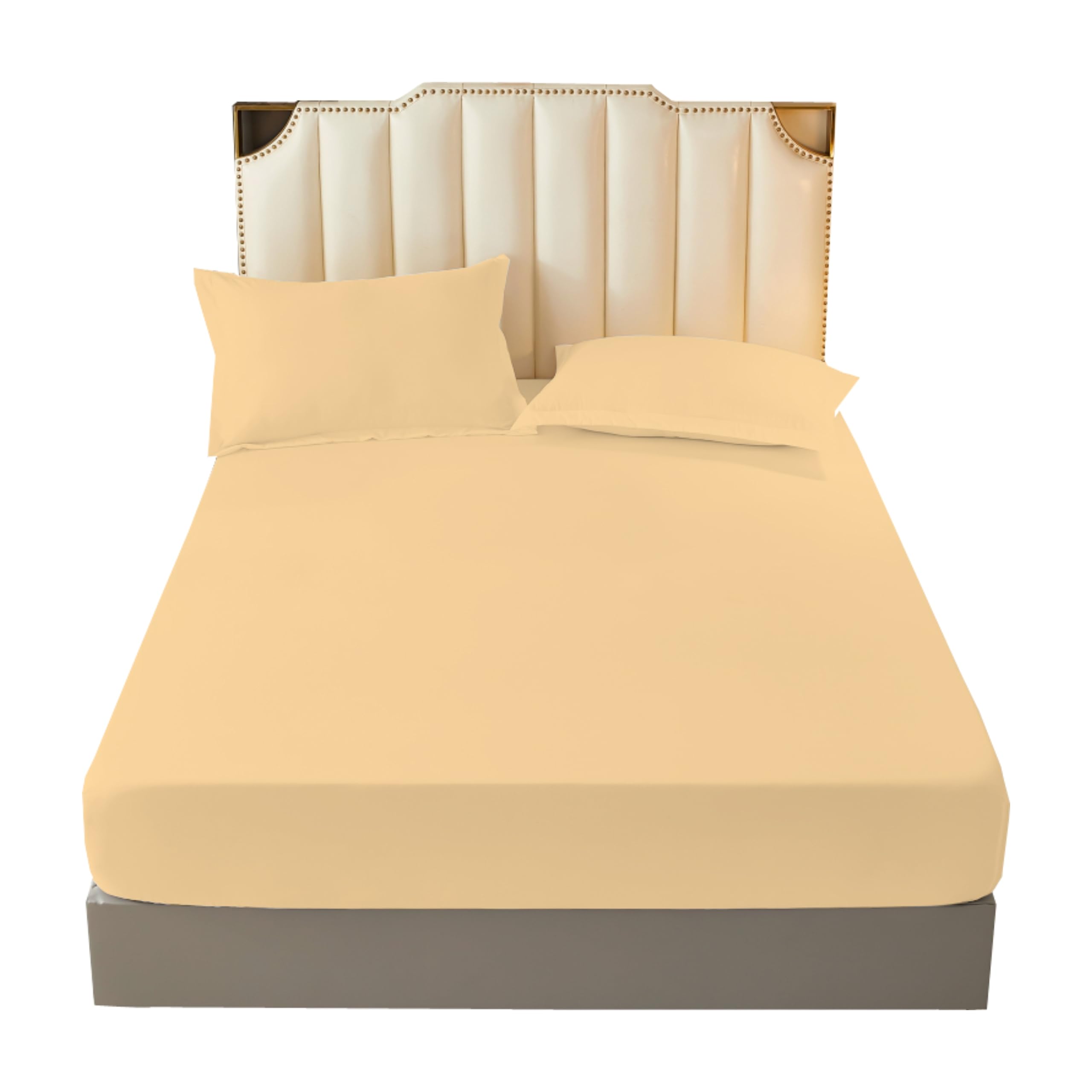 R&Z Extra Deep 40cm Fitted Sheet - Non Iron 100% Polyester Soft Brushed Microfibre Fabric Shrinkage and Fade Resistant Easy Care (Latte, Double)