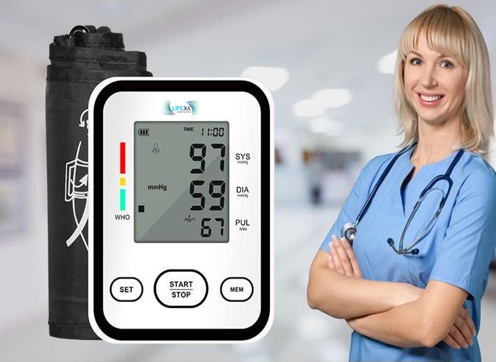 Fully Automatic Digital Blood Pressure Monitoring Device |BP Apparatus for Home | Portable LIFEKA Digital BP Check Machine for Hypertension & Managing Heart Health | Arm Circumference (22-42cm)-image-38