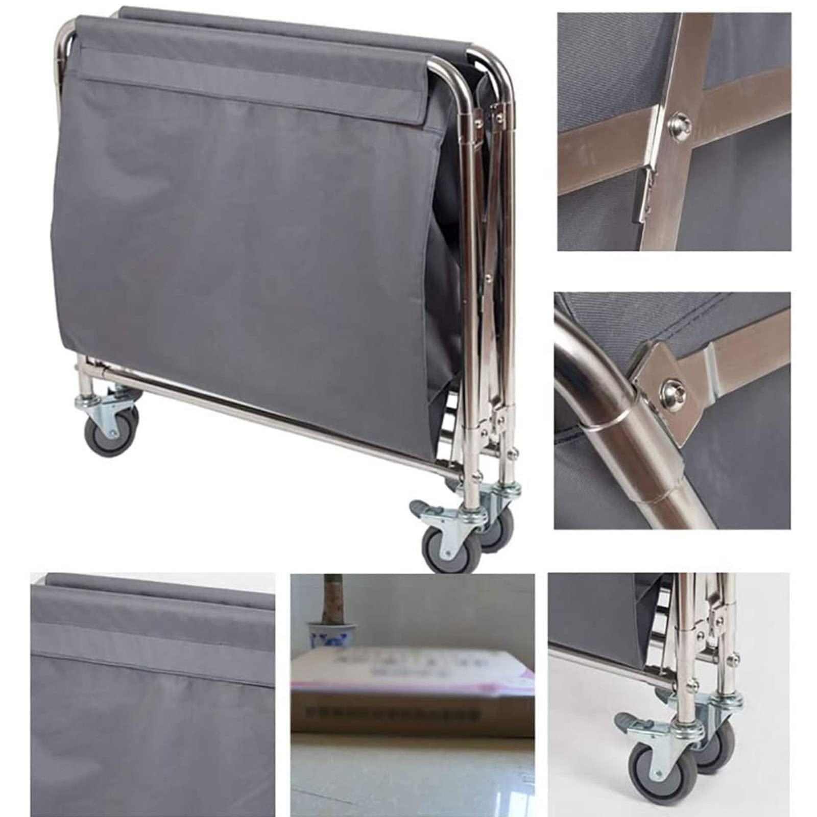 Carrello Rettangolare per Hotel, Pieghevole A Forma di X, in Acciaio Inossidabile, per Biancheria Spessa, Carrello Manuale per La Pulizia delle Camere D'Albergo, Grigio, Marrone