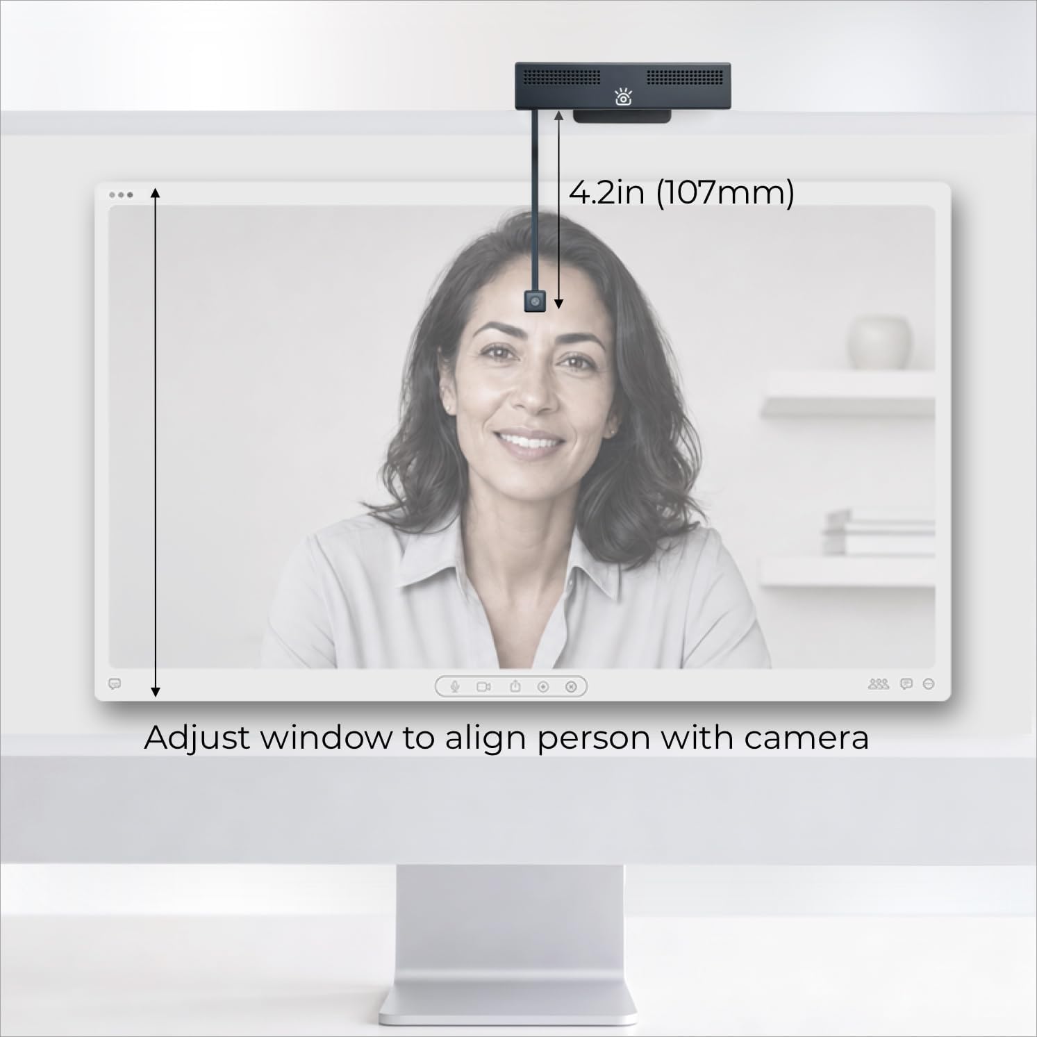 Diagram illustrating how to adjust the screen window to align the user's face with the iContact Camera for optimal eye contact.
