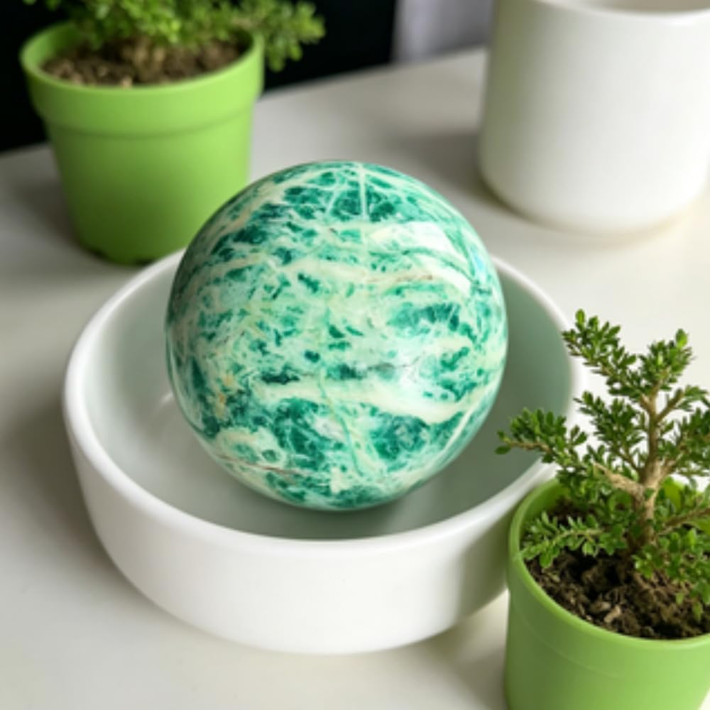 Sfera di cristallo verde naturale del Qinghai - Sfera di pietra grezza | Cristallo curativo per l'arredamento di casa e ufficio | Pietra energetica Feng Shui | Regalo per meditazione