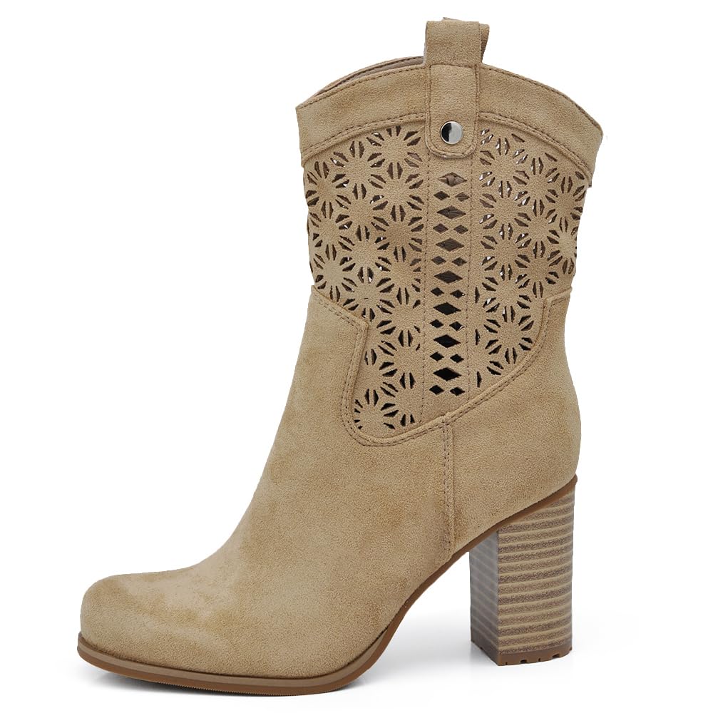 IF Fashion Botas Botines Botines de Mujer Perforado Ante Sintético con Tacón XG115