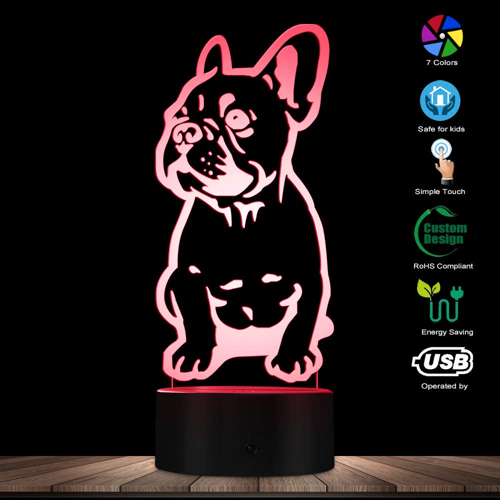 The Geeky Days 3D French Bulldog Optical Illusion Light Pet Puppy Dog Bedroom Night Light Decor Table Desk Lamp