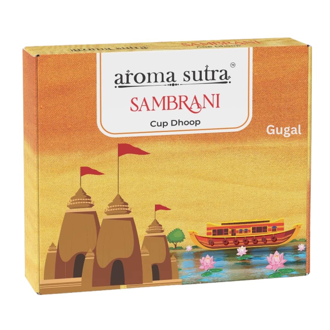Aroma Sutra, Natural Gugal Sambrani, Havan Dhoop Cup, Incense Cones, with Steel Holder for Puja, Pooja, Charcoal Free, 12 pcs in Each Box
