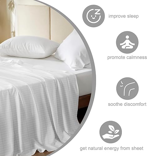 Miniatura 2 de Sábanas de tierra tamaño Queen, sábanas de cama con cable de conexión a tierra de 15 pies para un mejor sueño, 60 x 80 pulgadas