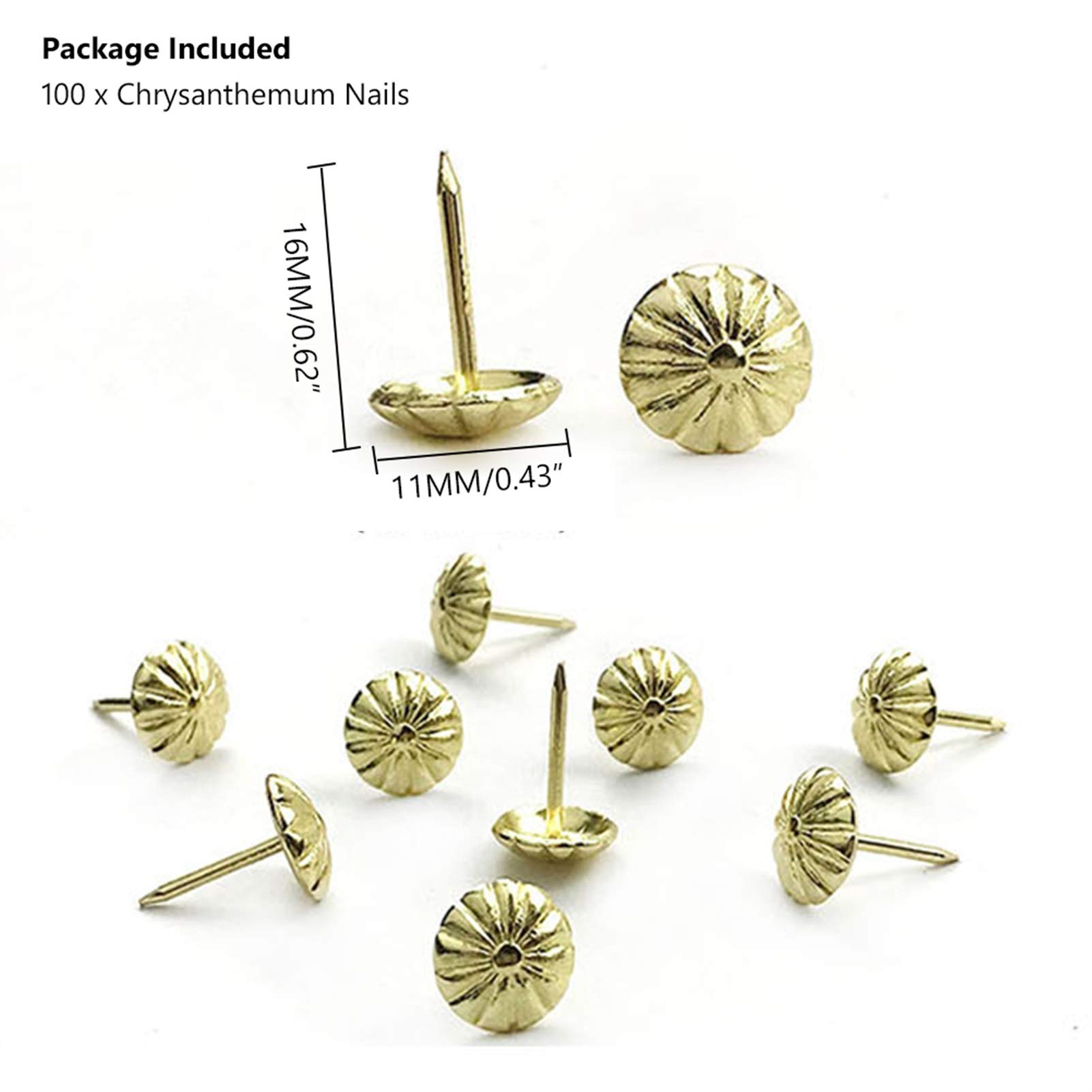 Clavos de cobre. 100 piezas de joyero de latón, caja de vino, pasador for sofá, herrajes for puerta, adecuado for la escuela y la Oficina(Gold 100pcs)