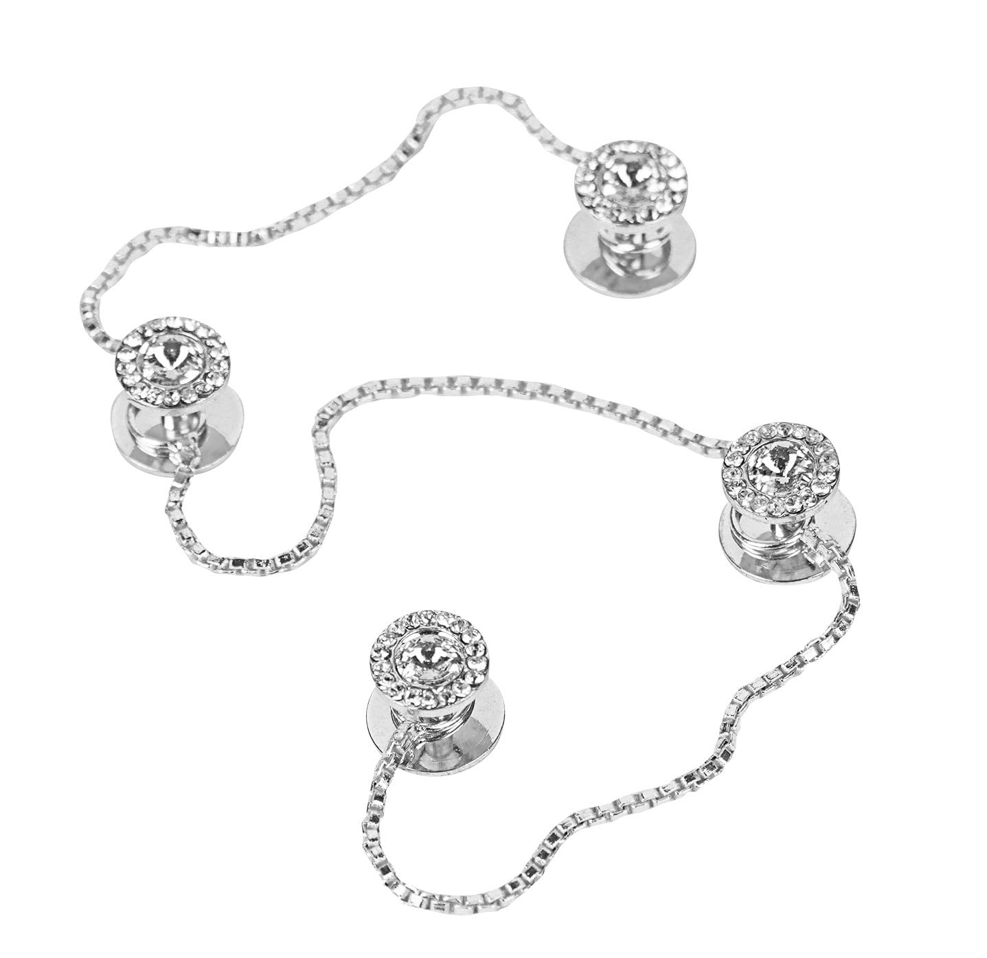 Epraiser Silver Plated Rodium Polished Round Galaxy Gemstone Fancy Traditional Ethnic Kurta Buttons for Men-image-32