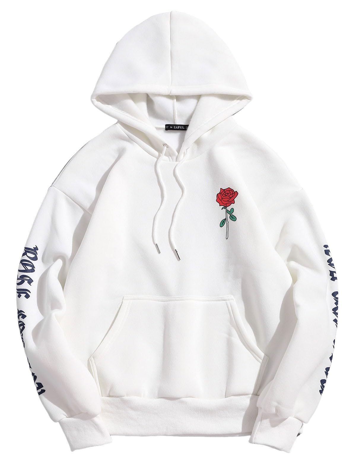 Men's Fleece Hoodie Unisex Rose Letter Print Pullover Sweatshirt