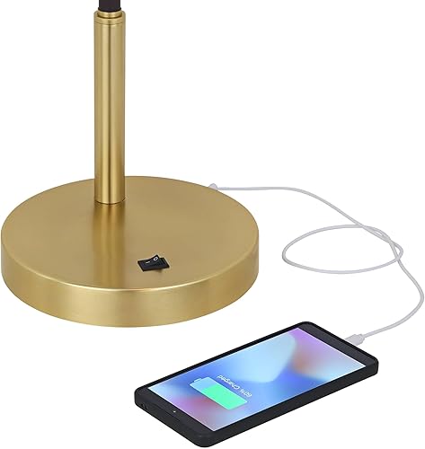 Miniatura 3 de 360 Lighting Colborne - Lámpara de mesa de escritorio industrial moderna de mediados de siglo con puerto de carga USB de 28 pulgadas de alto, latón