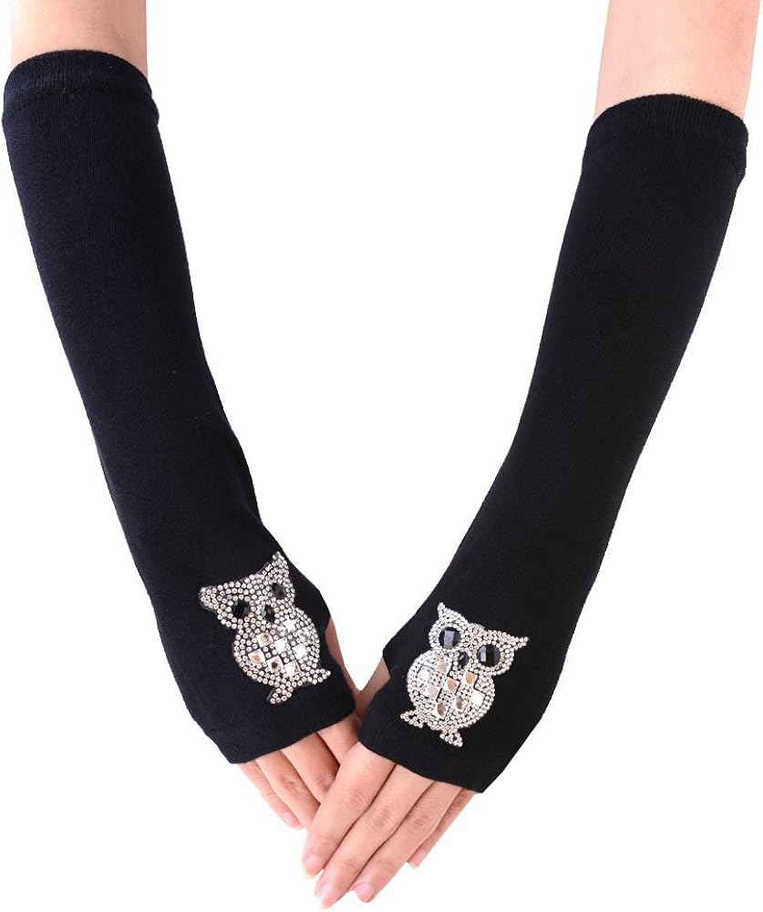 JISEN Women Punk Winter Arm Warmer Knitted Stretchy Soft Fingerless Gloves Black A at  Women’s Clothing store