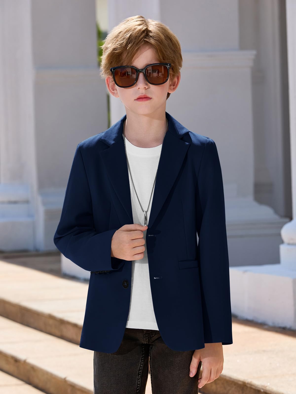Haloumoning Jungen Blazer Sakko 2-Knopf mit Taschen