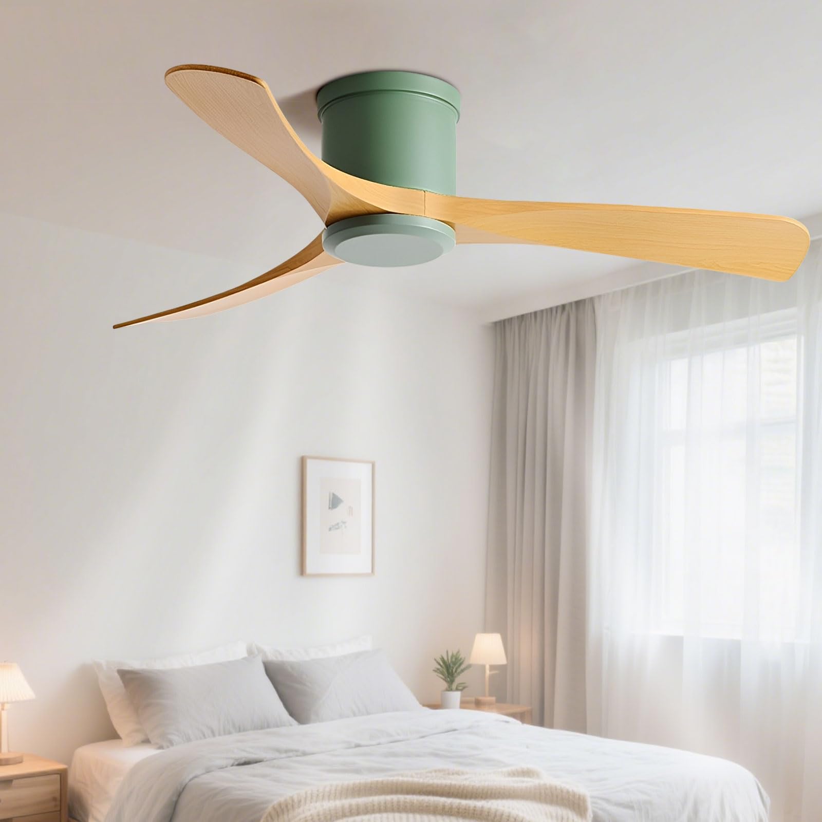 IBalody Modern 38in Ceiling Fan Without Light Low Profile Ceiling Fans Remote Control 6 Speeds Quiet Ceiling Fan No Light Flush Mount For Bedroom Dining Room Living Room Patio