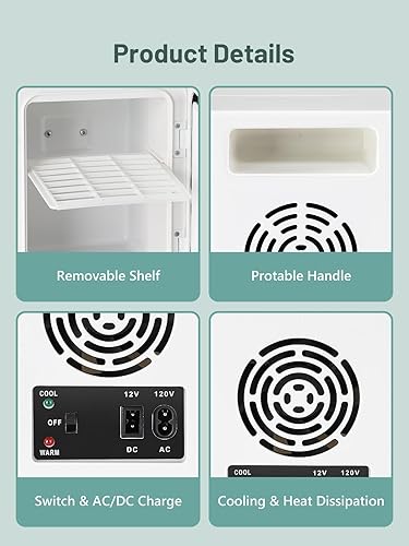 Miniatura 8 de Mini refrigerador de 4 litros para cuidado de la piel y alimentos, enfriador y calentador de 110 V12 V, refrigerador portátil para dormitorio,