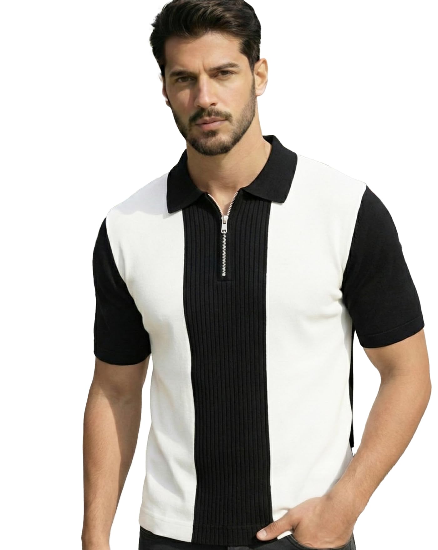 Mens Half Sleeves Polo Neck T-Shirt, Casual Summer Wear T-Shirt for Men, Streetwear Half Zipper T-Shirts for Boys, Stylish Everyday Tshirts for Boy-image-40