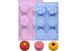 2 Pack Silicone Soap Molds with 6 Cavities in Various Flower Shapes