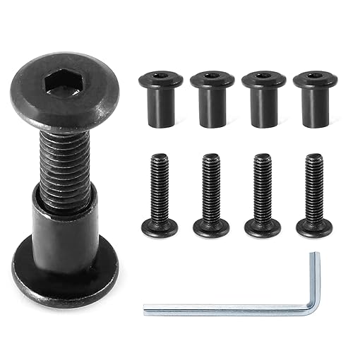 Vista 46 de 10 pares (20 piezas) M6 x 0.630 in Tornillo hexagonal con llave Allen, pernos de conector plateados para muebles, tornillos avellanados M6, tuercas