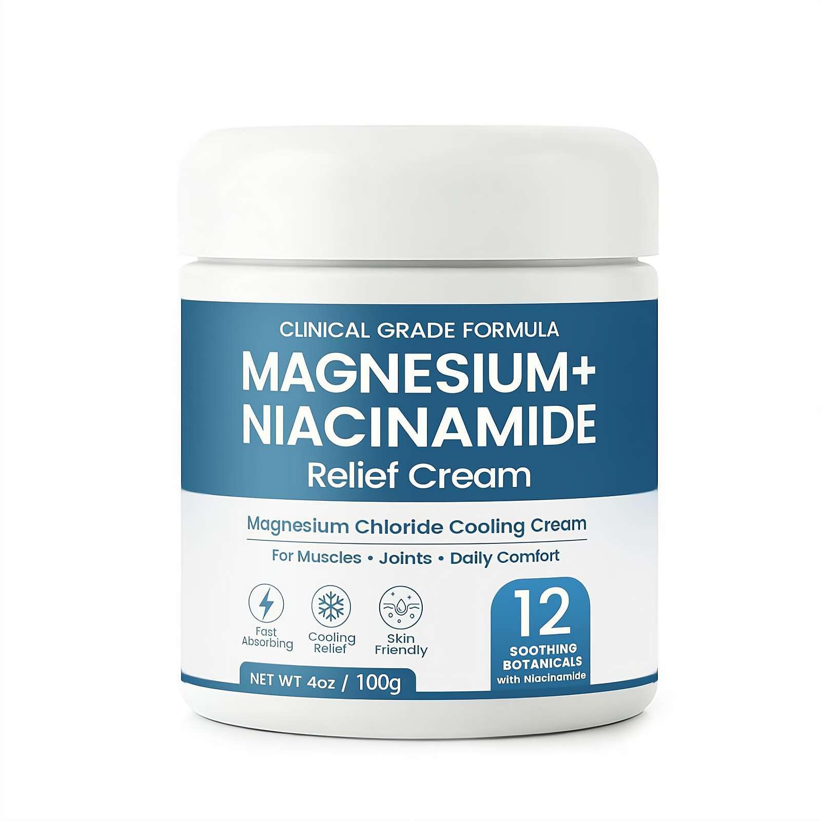Magnesium Niacinamide Relief Cream, Magnesium Cream for Joints, Leg, Foot, 12 Ingredients for Relief, Fast Acting Cooling Formula, Lightweight, Non-Greasy