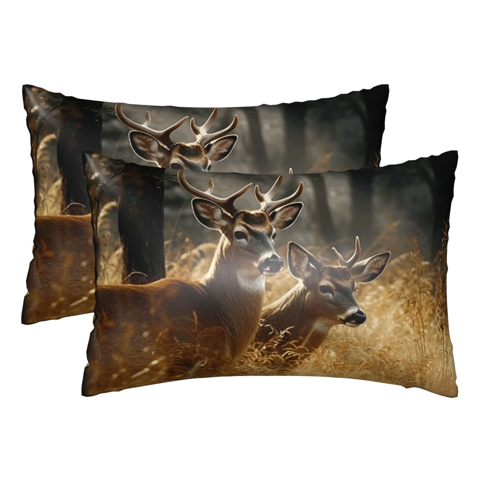 Silk Pillowcases Set of 2 Pillow Shams Breathable Soft Pillow Covers with Envelope Closure Nature wild Animal Deers Pillowcases Standard Size 20x30 Inches Washed Pillow Cases for Hair and Skin