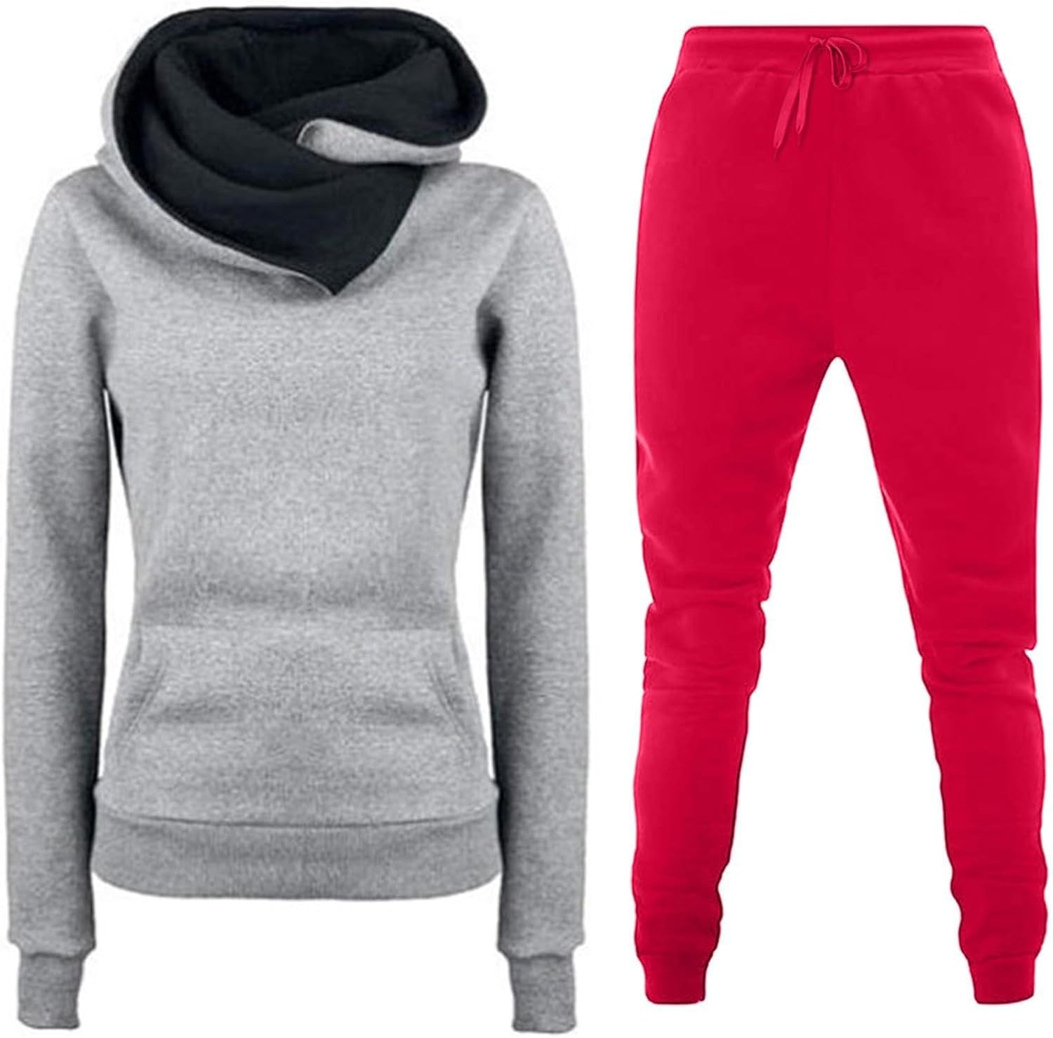 IQYU Ensemble Sweat à Capuche Et Pantalon De Jogging Pour Femme - Chaud - Hiver - Survêtement De Sport à Capuche - Pantalon De Sport - Survêtement