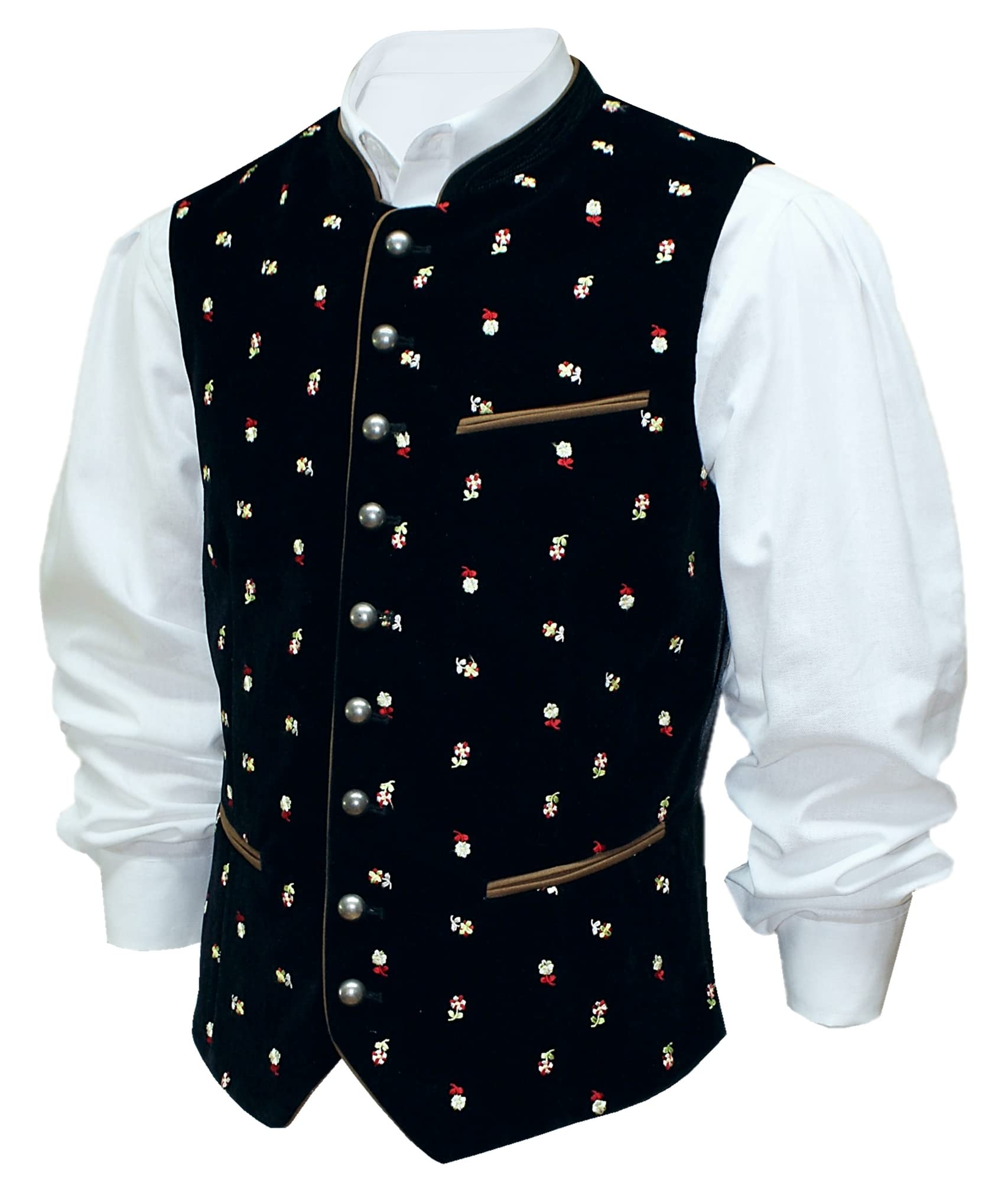 Gilet in velluto per costume tradizionale bavarese, gilet in velluto, con fiori, in velluto ricamato, per pantaloni in pelle, per matrimoni, feste, musica e occasioni