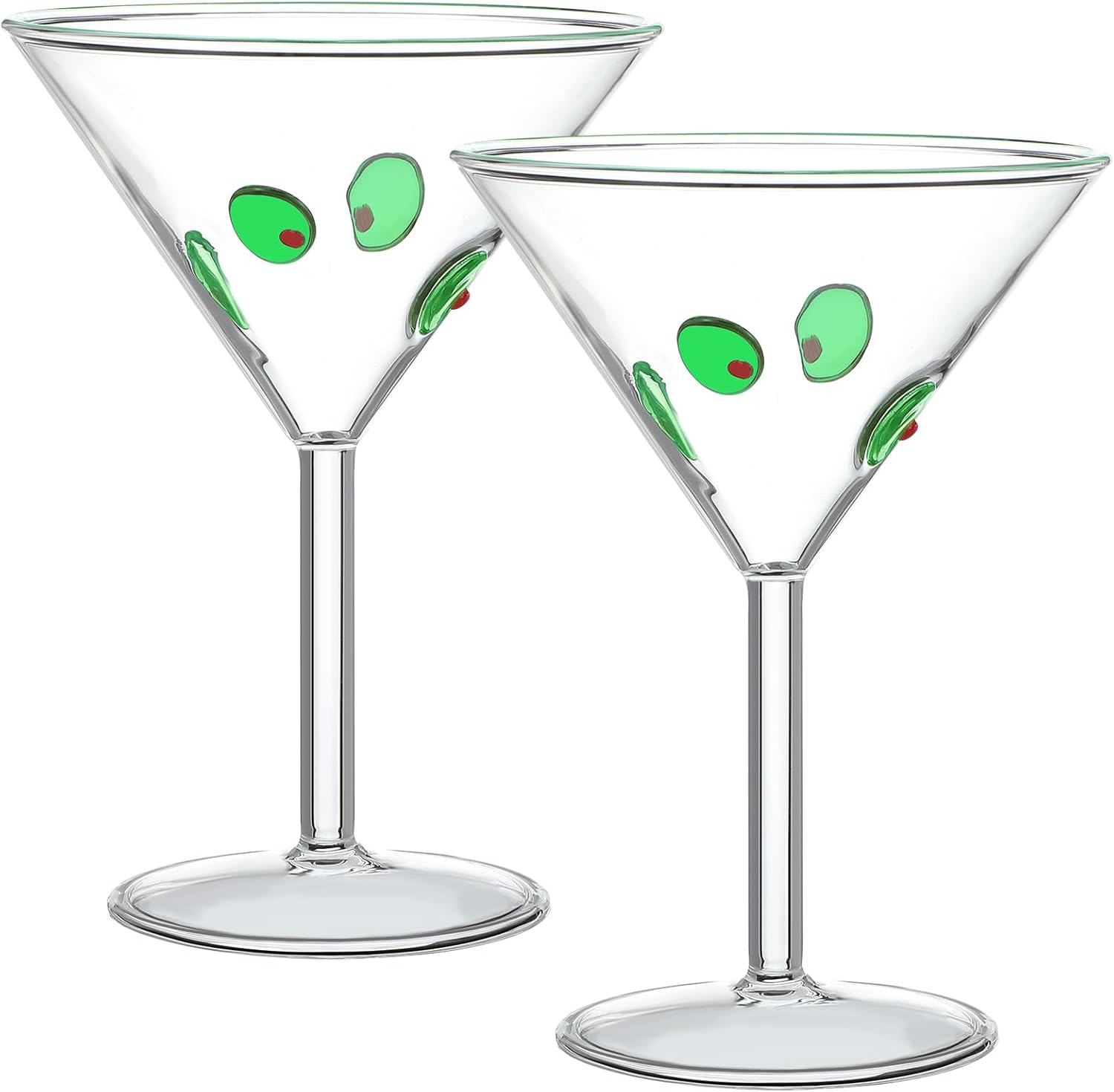 Honeydak 2 Pcs Olive Icon Wine Glasses - 11oz Charm Olive Icon Martini Drinking Glasses for Cocktail Home Bar Party Supplies