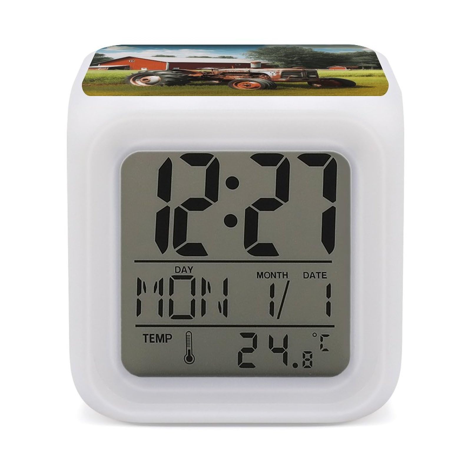 VstaDank Company Farm Tractor Digital Alarm Clock LED Display Screen Color Change Alarms Clock Smart Alarm Clock Wake Up Digital Clocks with 7 Color Nightlight for Bedroom