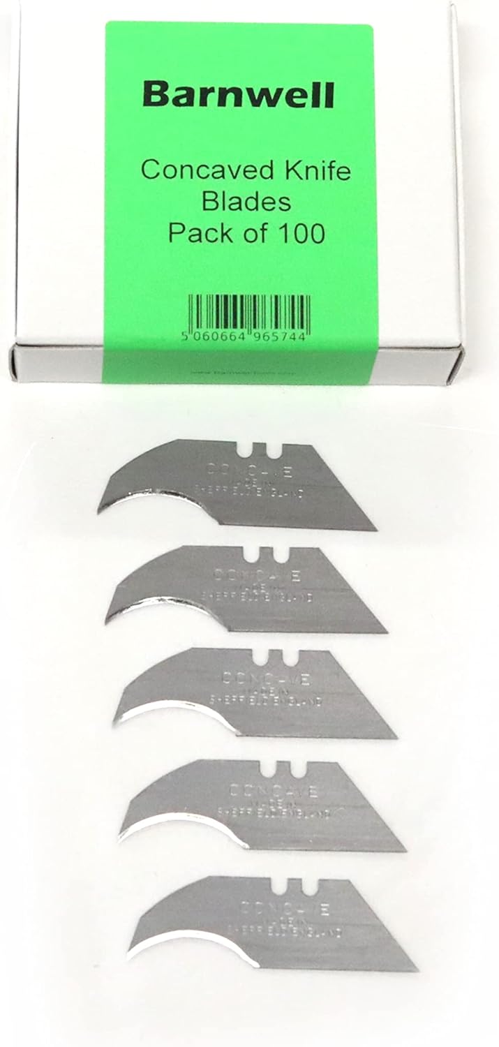 Barnwell Pack of 100 Concave Utility Trimming Knife Blades Made in UK for Carpet Dolphin Knives