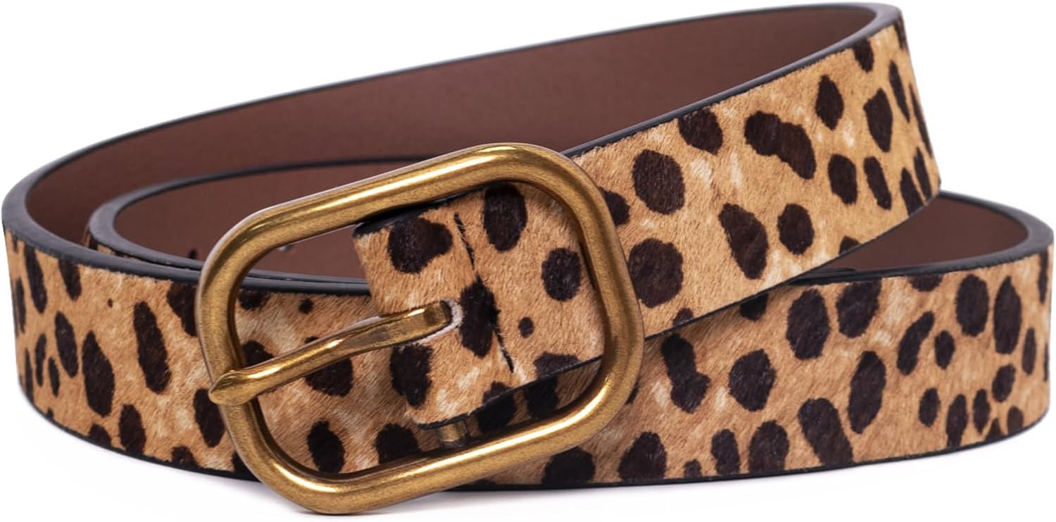 Womens Belts Leopard Print Belt for Women Genuine Suede Leather Waist Belts for Jeans