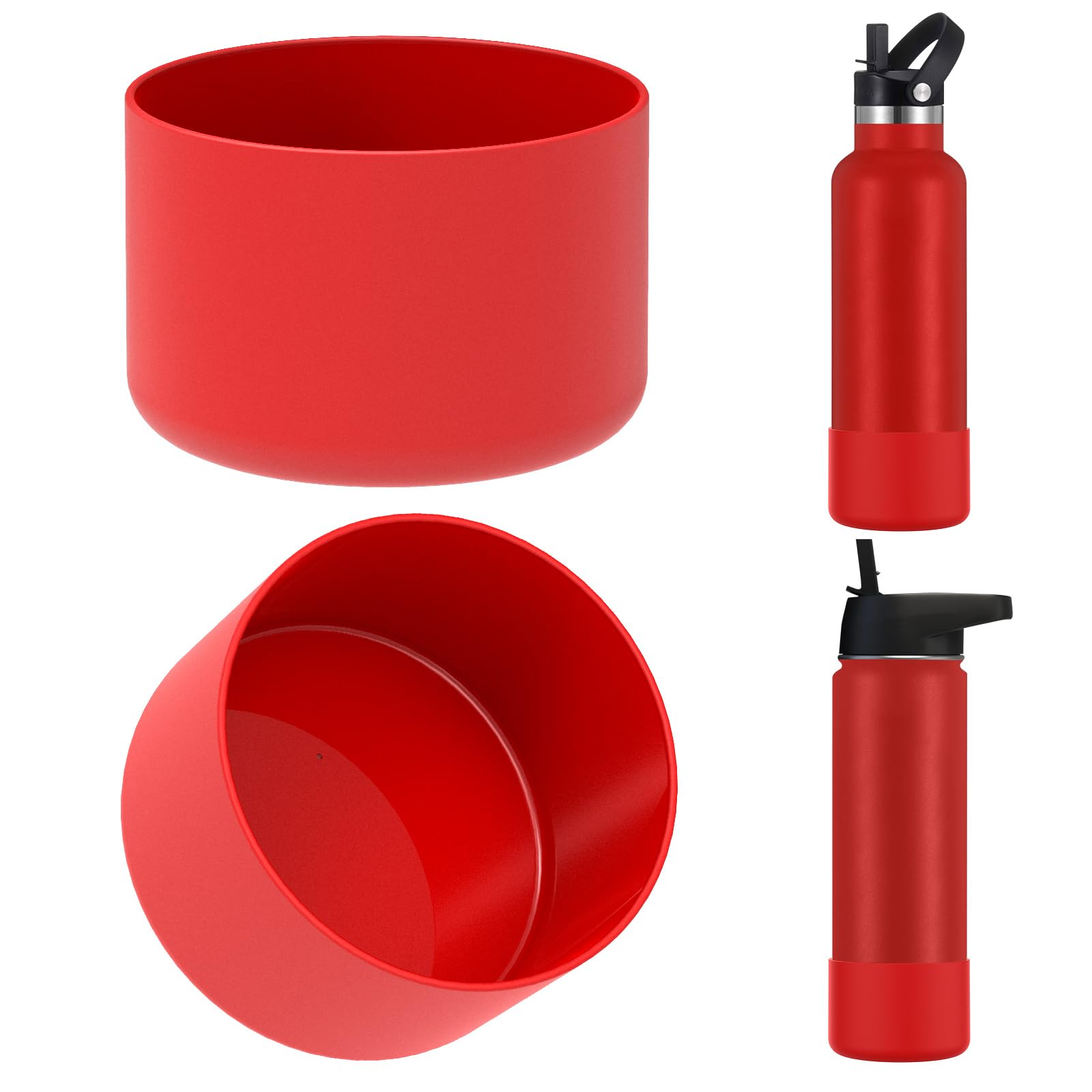 Linkidea 2 Pack Water Bottle Boot Compatible with IRON °FLASK Wide/Narrow Mouth 12oz/14oz/16oz/18oz/20oz/22oz/24oz, Silicone Bottle Bottom Sleeve Cover Bumper Protector (Red) — image 1
