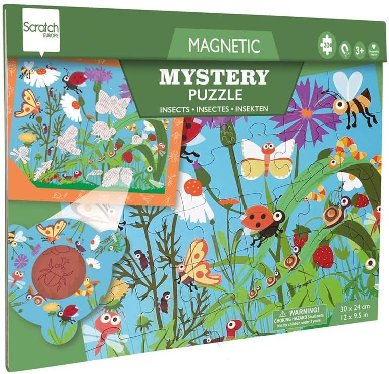 2-1 Magnetic Mystery Insect Puzzle by Scratch Europe– 30 Piece Portable Bug and Flower Themed– Decoder Lens for Hidden Images– Educational Brainteaser Ages 3+