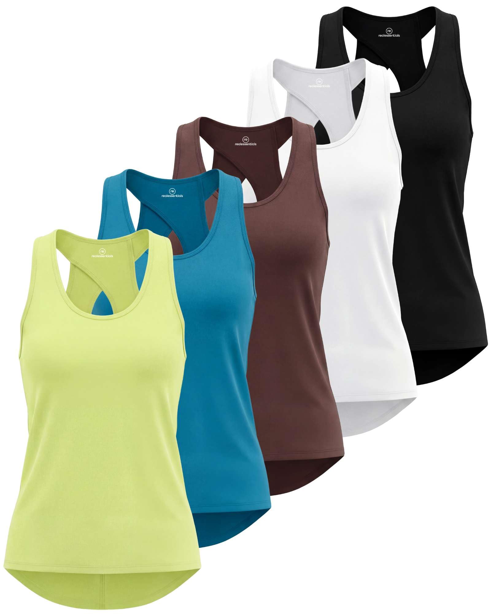 Real Essentials Paquete de 5: camiseta sin mangas con espalda cruzada y abertura en la espalda abierta para entrenamiento, sin mangas, para yoga, gimnasio (disponible en tallas grandes)