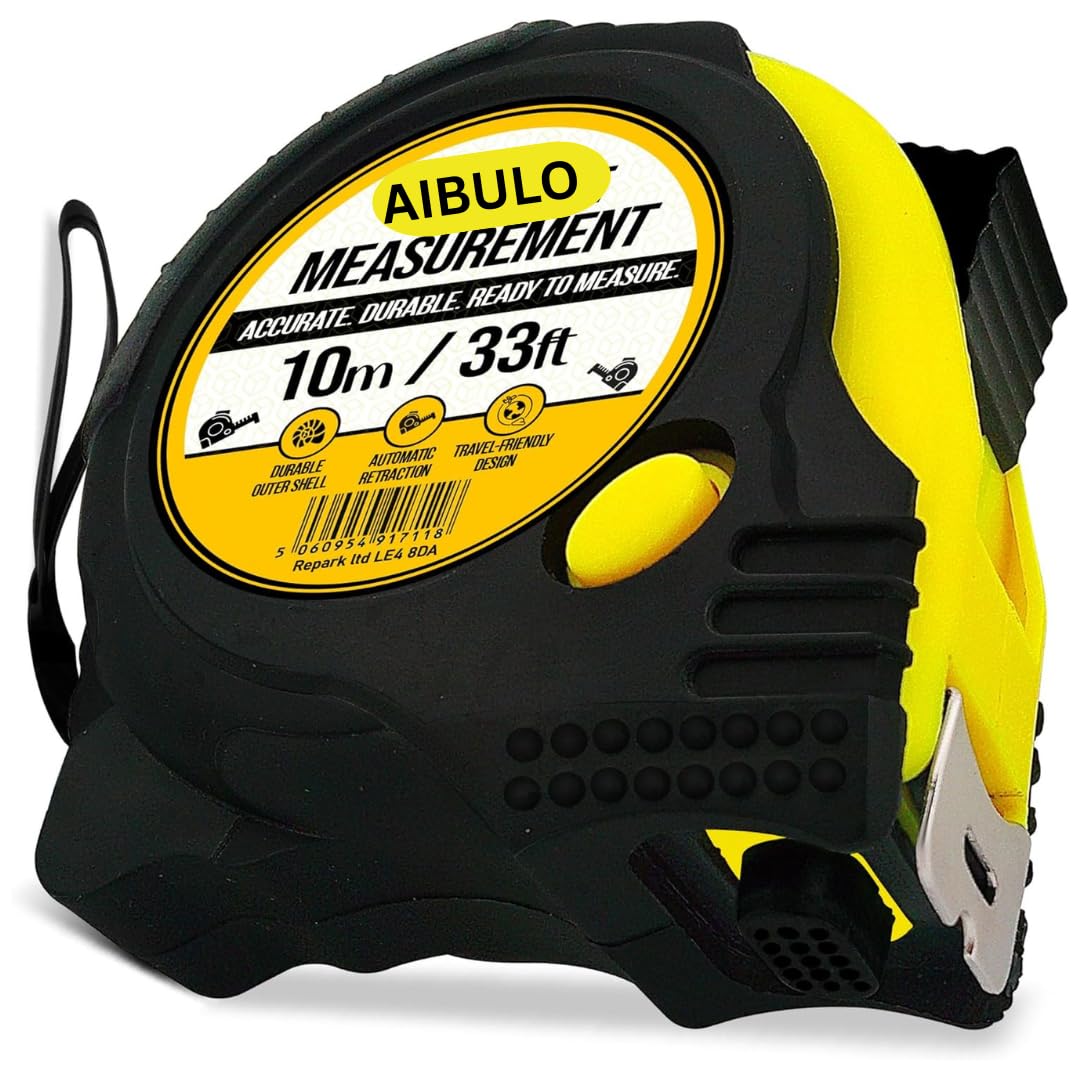 AIBULO Tape Measure Set of 3 – 5M, 7.5M & 10M Heavy Duty Retractable Measuring Tapes with Griplock, 3-Way Lock, 25mm Blade, Shockproof Case, Dual Unit Metric & Imperial Markings