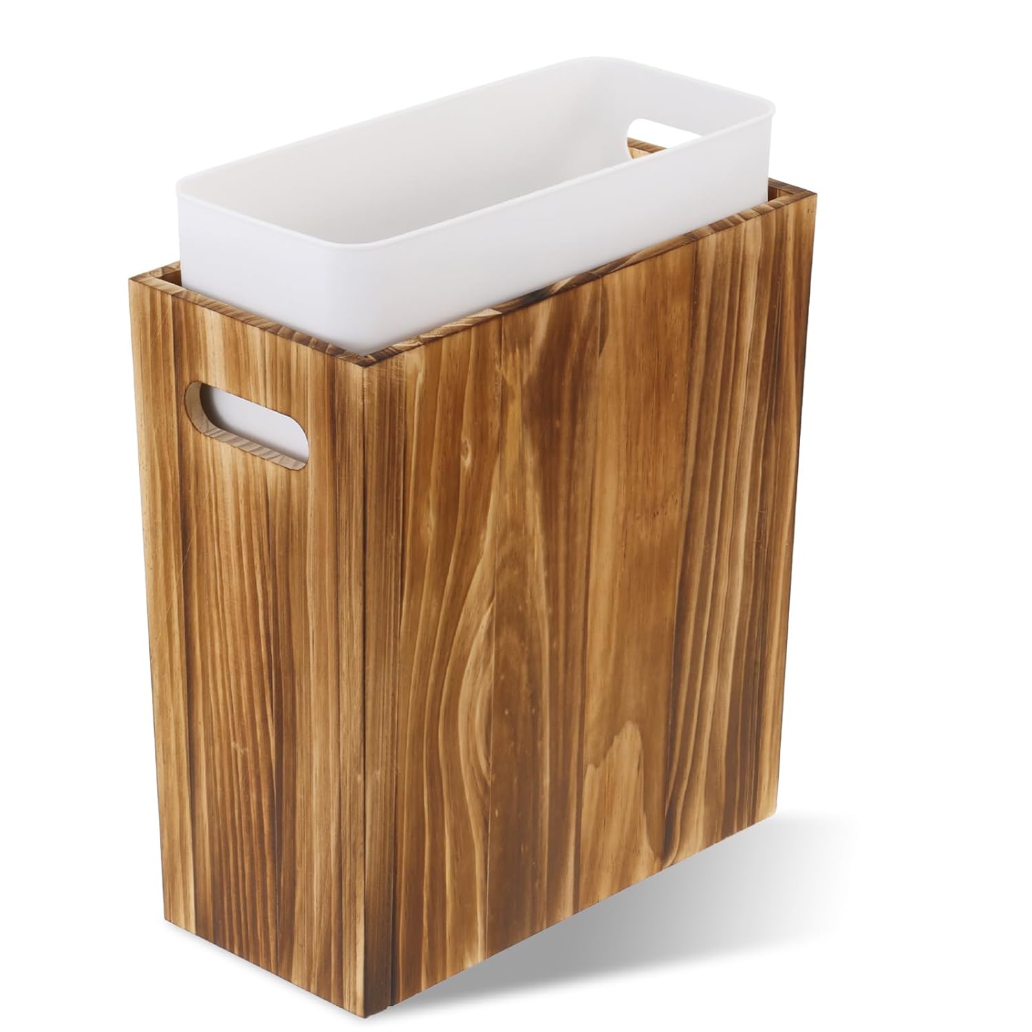 3 Gallon Wooden Trash Can with Liner, Wood & Plastic Bathroom Trash Can, Small Decorative Waste Basket for Bathroom, Bedroom, Kitchen, Office