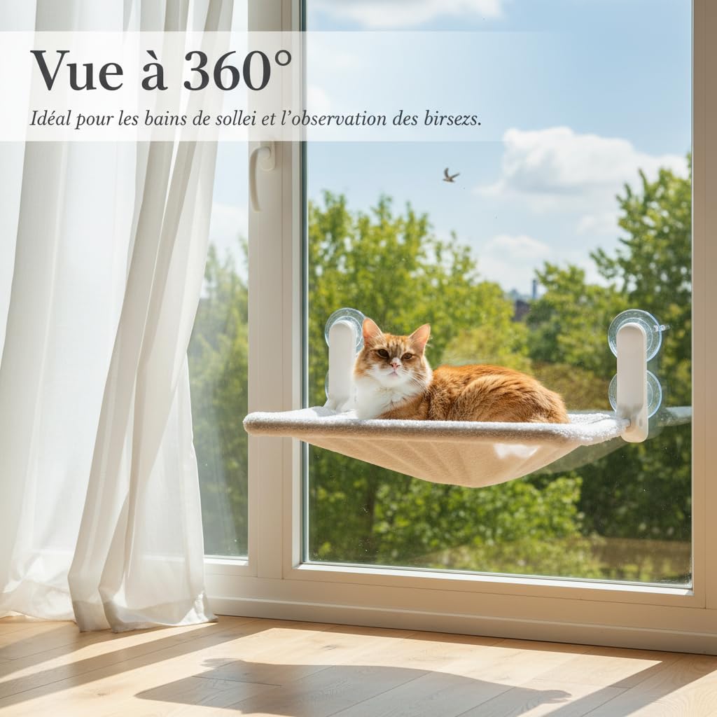 Amaca per Gatti a Ventosa Pieghevole, 超柔水晶绒-秋冬款【免安装-吸盘固定】, 60 * 30 cm | Instzione facile - adatta a tutte le stagioni - capacità di carico fino a 20 per gatti - per la finestra