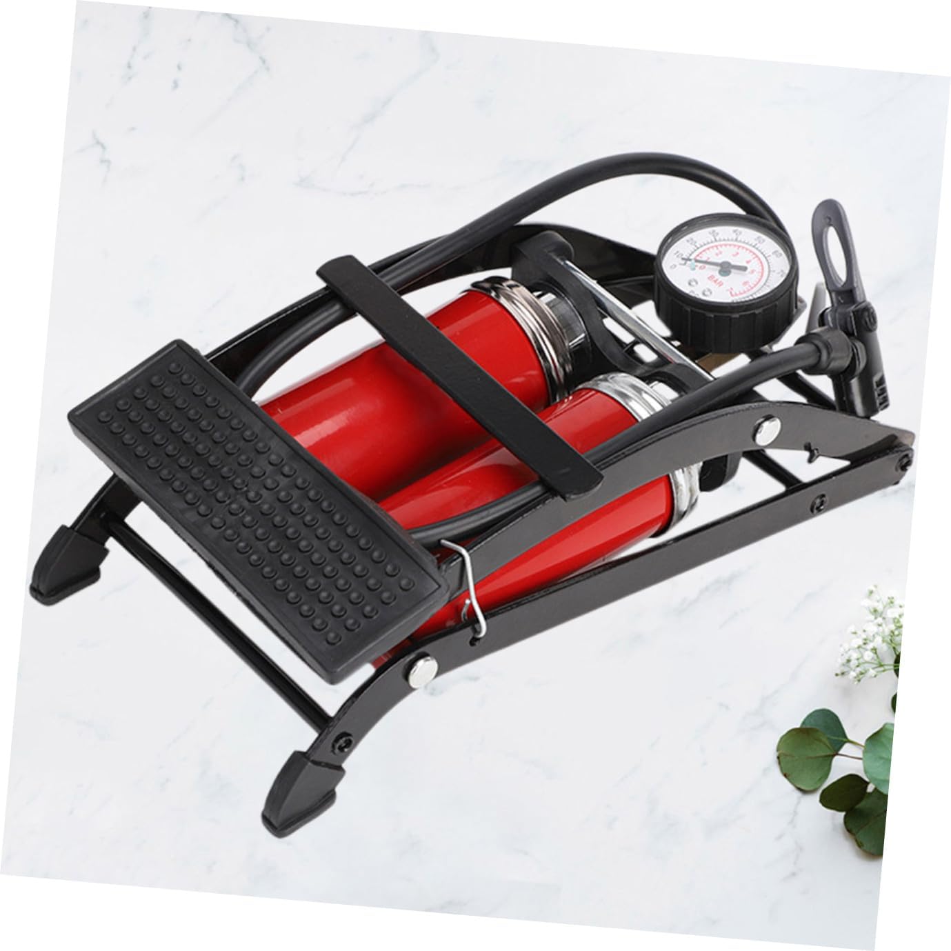 High Pressure Foot Pump for Bicycles and Motorcycles Portable Dual-Tube Air Pump for Inflatables Pedal Inflation Compact and Durable Design