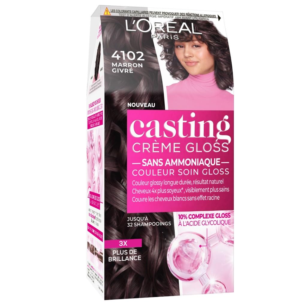 L’ORÉAL PARIS - Coloration Cheveux Semi-Permanente Ton sur Ton - Couleur Ultra Glossy & Naturelle - Sans Ammoniaque - Casting Crème Gloss - Nuance : Marron Givré (4102)