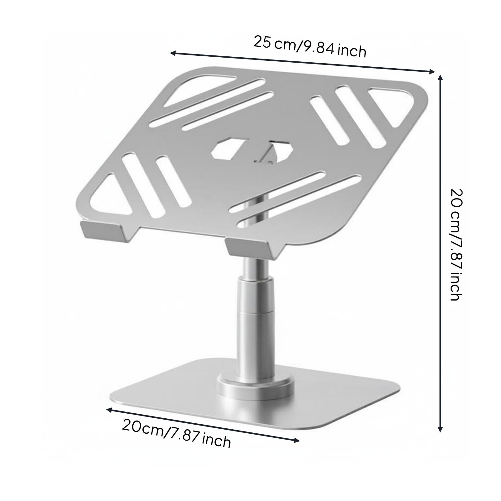 Soporte Ajustable para Portátil Soporte para Laptop Base Ergonómica Soporte de Mesa Soporte Giratorio Estructura de Acero al Carbono con Rejillas de, Gris Plata