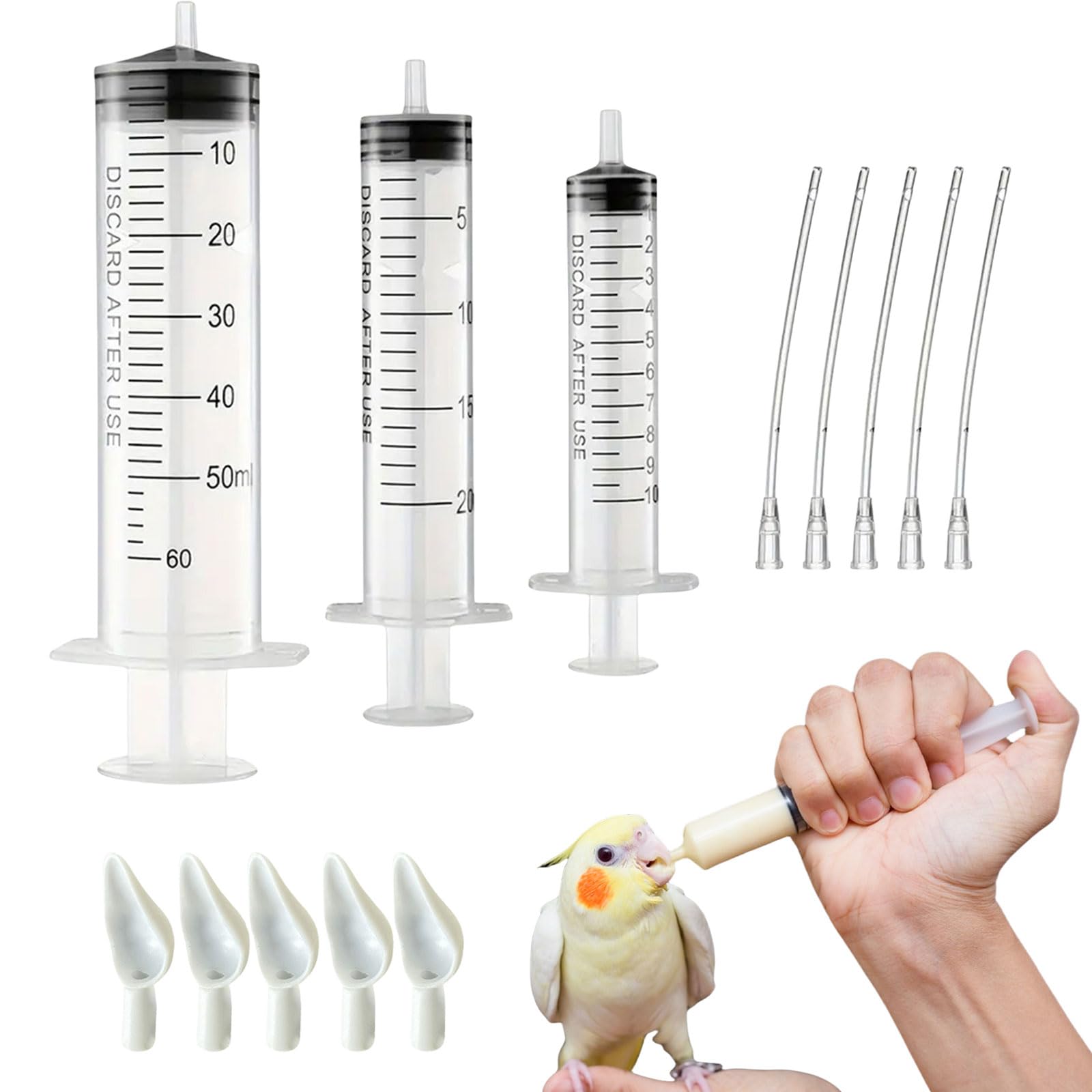 Baby Bird Feeding Syringe Set, 10ml 20ml 60ml Pet Parrot Feeding Syringe with Tubes and Spoon