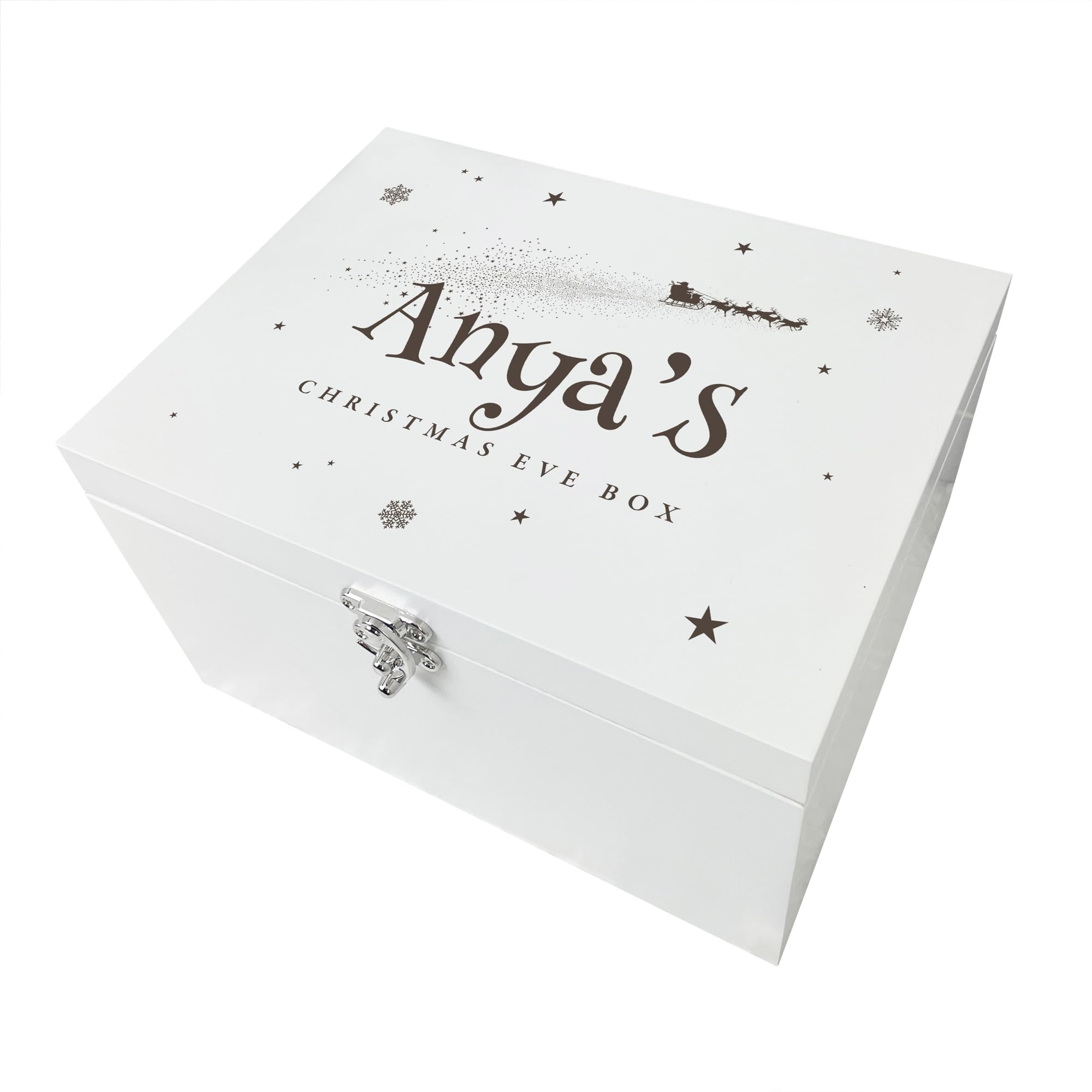 Personalised Engraved Santa Sleigh Christmas Eve Box | Custom Name & Message | White Wooden Keepsake for Children, Families & Adults | 27 x 19 x 14cm