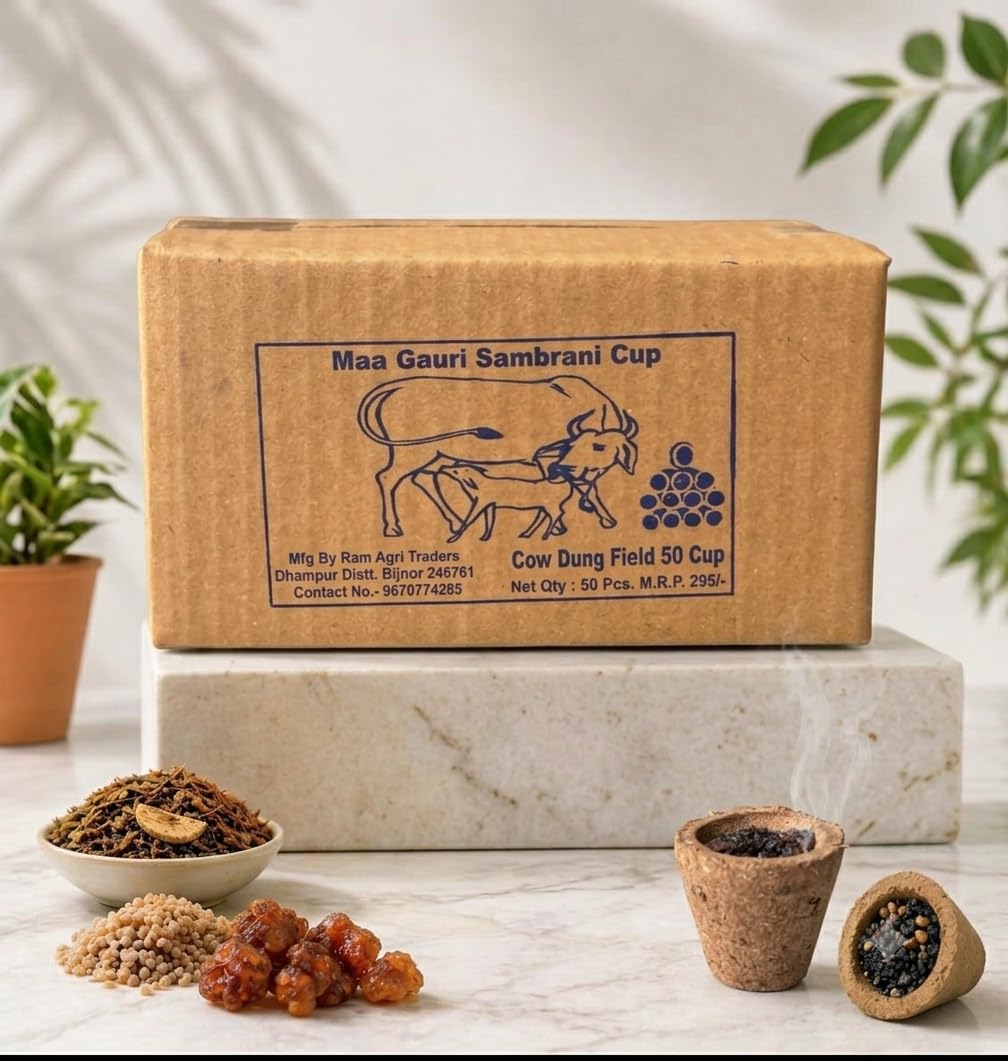 Maa Gauri Sambrani Dhoop Cups | 100% Natural Desi Cow Dung Guggul Sambrani Filled Dhoop Cup with 1 Burner Stand (Pack of 1, 50Pcs)-image-46