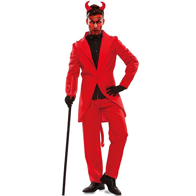 EUROCARNAVALES - Disfraz de diablo Lucifer para hombre, color rojo, disfraz de Satanás, Halloween, carnaval…